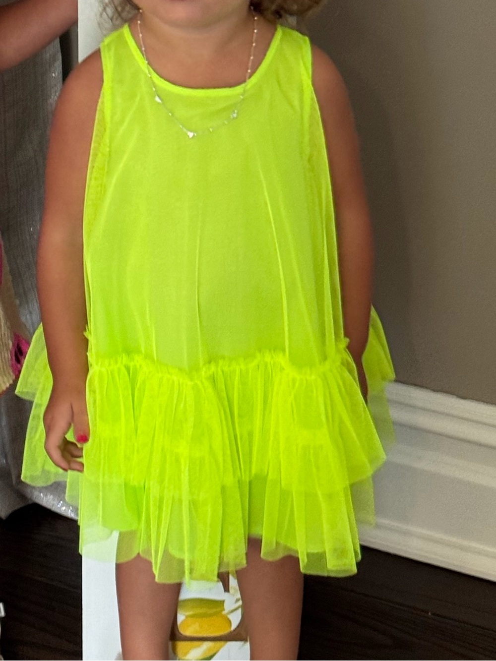 Neon Yellow Tulle Ruffle Dress - Girls